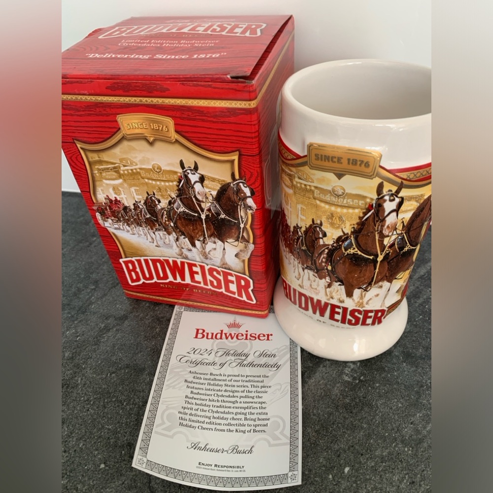 2024 Budweiser Holiday Tradition Beer Stein Christmas Mug